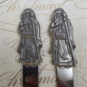 Santa Sheffield England Cheese Butter‎ Appetizer Spreader Knife Set Christmas 5"